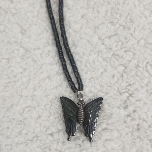 Hematite Beaded Butterfly Necklace